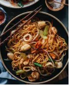 Soy Sauce Chow Mein With Dried Squid