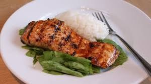 Grilled Salmon Over Rice Dinner