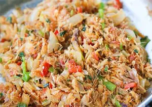 Salt Fish Souse with Ground Provision & Green Salad