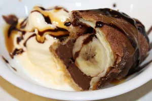 Banana Harumaki with Ice Cream & Custard Cream Sauce