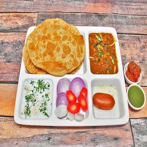 Chana Bhatura Thali with Sweet Dish