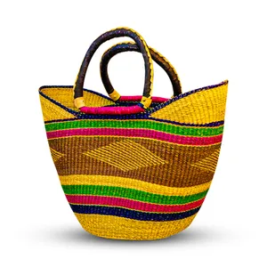 Multi coloured straw hand bag