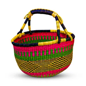 Multi-coloured storage straw basket