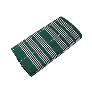 Emerald and White Striped Kente Fabric – 4 Yards Authentic Ghanaian Woven fabric for Weddings, Ceremonies & African Fashion