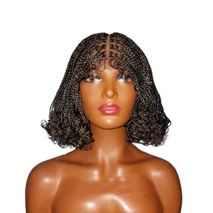 10" - Short Curly Box Braided Wig Cap