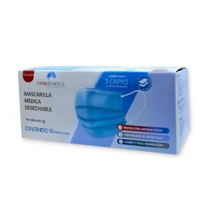 Beadvance Cubrebocas 3 Capas Caja 50 Piezas