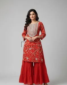 Cotton Kurta With Sharara & Dupatta