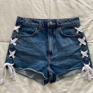 Lace Up Denim Wide leg Shorts
