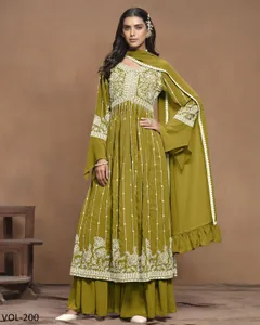 Embroidered Pleated Kurta with Palazzos
