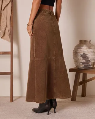 Belted Corduroy Straight Skirt