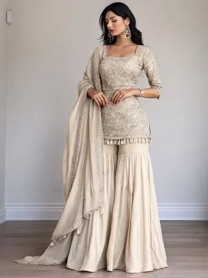 Silk Kurta with Palazzos & With Dupatta